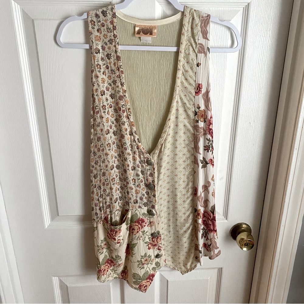 Vintage Zoe California Cottagecore Lagenlook Patchwork Vest Large